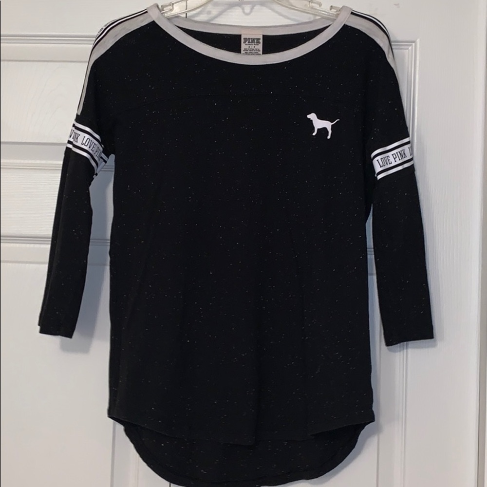 PINK 3/4 length black tee